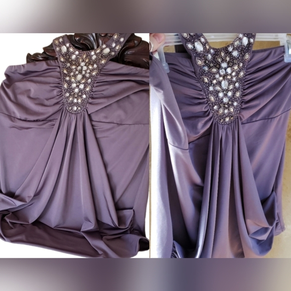 Studio Y Flattering Blouse Crystal Neckline with ties purplish gray New - Picture 4 of 9